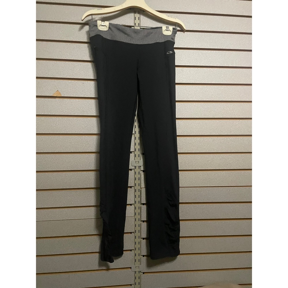 Champion Women Black Athletic Leggings Pants Small S Zipper Pocket Ruched Ankle